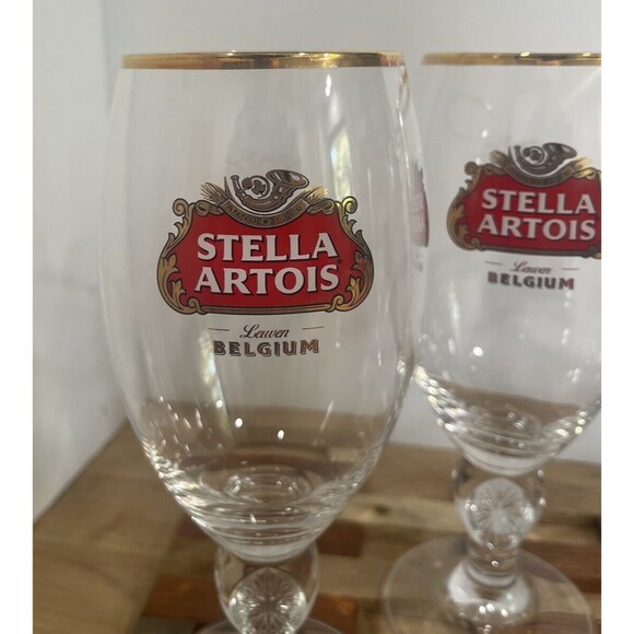 Set of 4 Stella Artois 40CL Gold Rimmed Beer Glasses Chalices Barcore Royalcore - Picture 2 of 8
